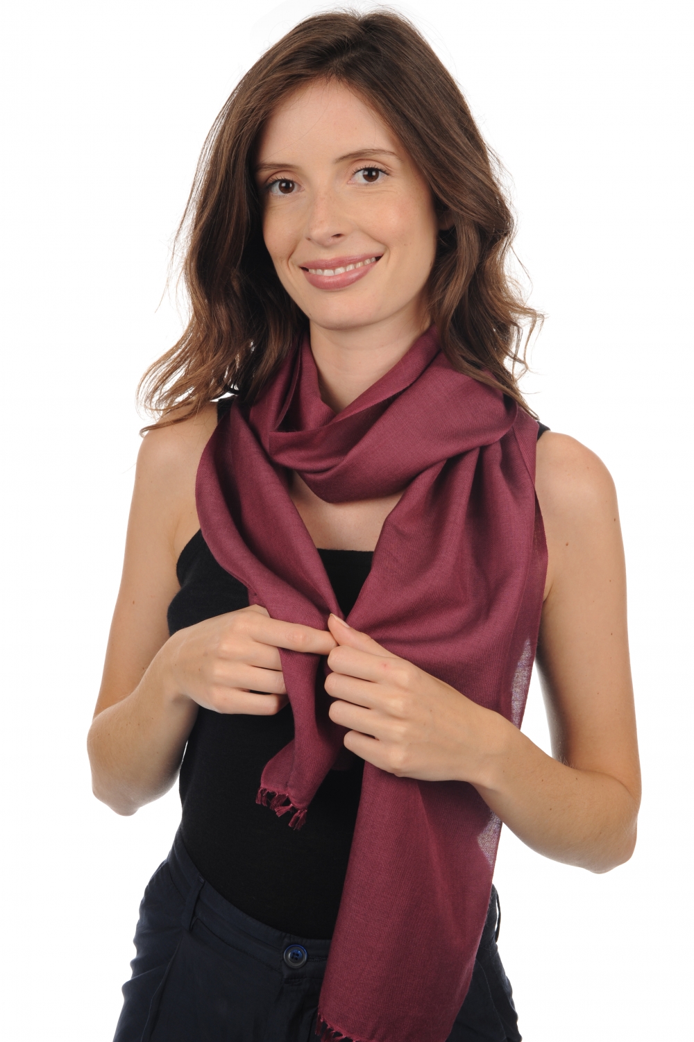 Cashmere & Zijde accessoires sjaals scarva pruimen 170x25cm